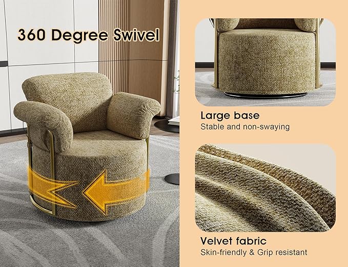 KEIKI Modern Comfy Swivel Accent Reading Chair, 360°Round Upholstered Barrel - Image 7