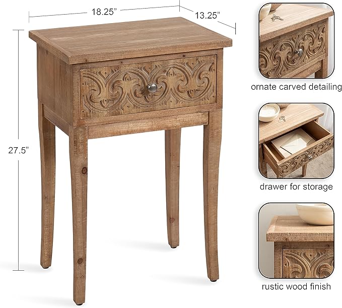 Kate and Laurel Cassetta Soft Rustic Rectangle Side Table; 19 x 14 x 28; - Image 3