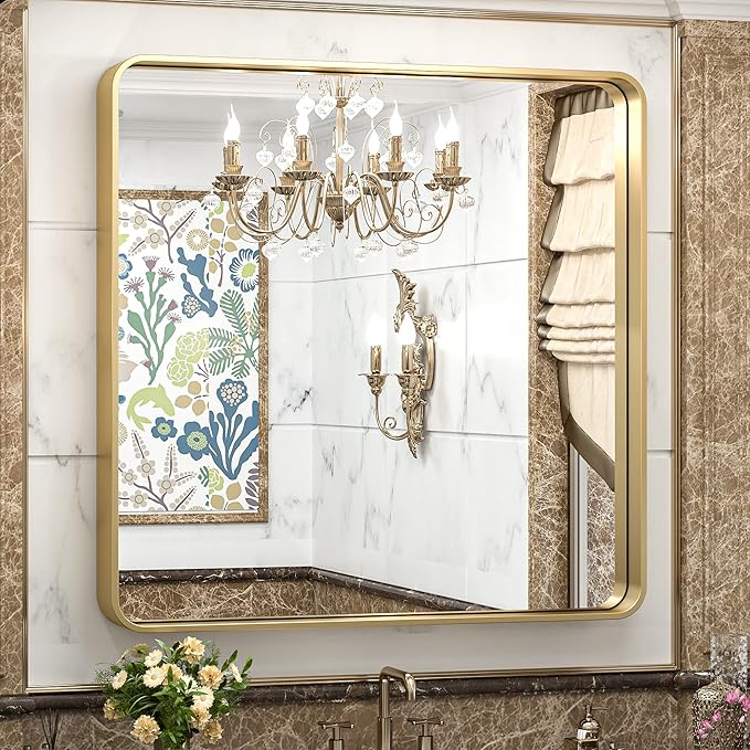 TokeShimi 36x36 Inch Gold Bathroom Vanity Mirror by RefinedBathroomAccessories