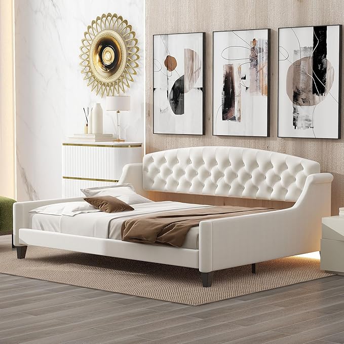 Full Size Modern Luxury Tufted Button Daybed, Stylish Wood Upholstered Day Bed by Unknown