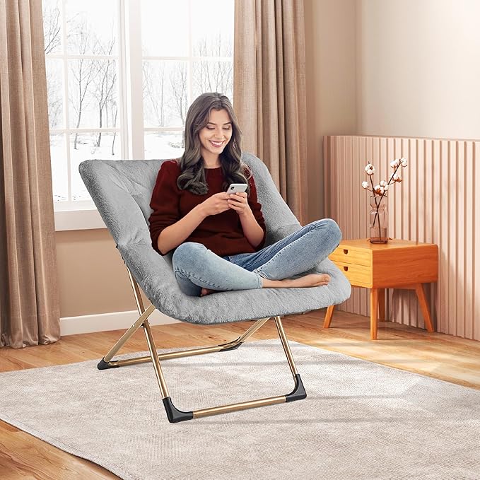 Comfy Oversized Saucer Chair, Soft Faux Fur Reading Lounge Chair - Image 2