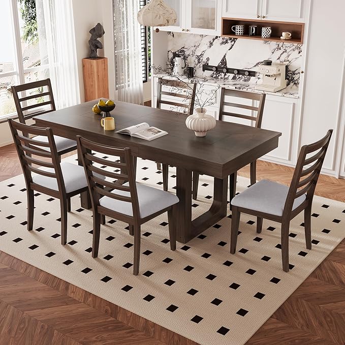 Merax 7 Piece Extendable Wooden Dining Table Set, Farmhouse Extendable by Merax