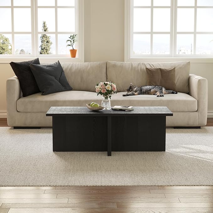 Luoxiao Rectangle Coffee Table for Living Room 47 inch Wood Modern Center - Image 4