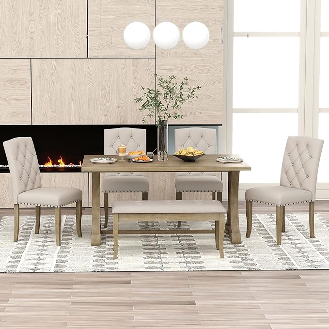 Ball & Cast Dining Table Set for 6, 6-Piece Farmhouse Dining Furniture Set - Image 7