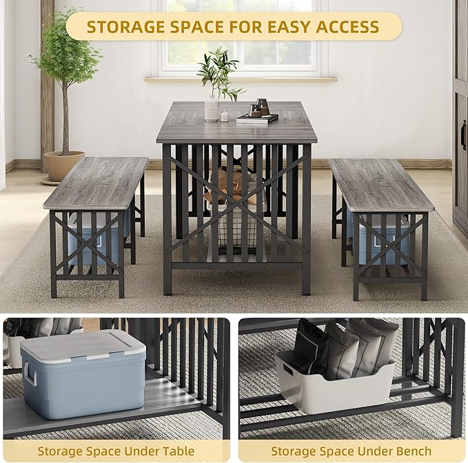 DWVO 3-Piece Dining Table Set for 4-6 People, Industrial Rectangular Dining - Image 3