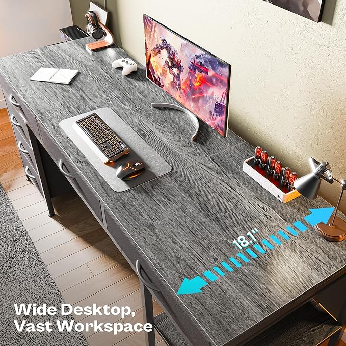 Huuger Computer Desk with 6 Drawers, 63 Inch Office Desk with Shelves, - Image 5