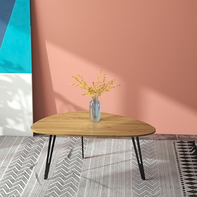 Manora Modern Mid Century Coffee Table, Oval Triangle Wood Center Table - Image 8