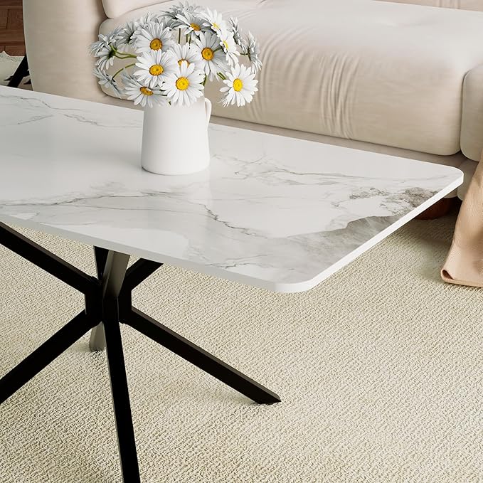 Faux Marble Coffee Table, Rectangle Modern Style Sintered Stone Living Room - Image 5