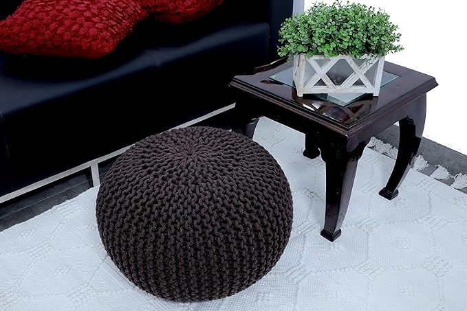 FRELISH DECOR Round Pouf Ottoman Hand Knitted 100% Cotton Pouf Foot Stool - Image 6