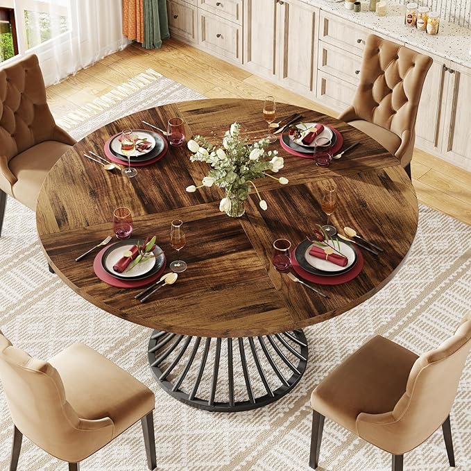Tribesigns Round Dining Table for 4-6 People, 47-Inch Farmhouse Dinning Room - Image 3
