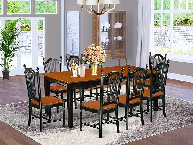 East West Furniture QUDO9-BCH-W 9 Piece Dining Table Set Includes a Rectangle - Image 2