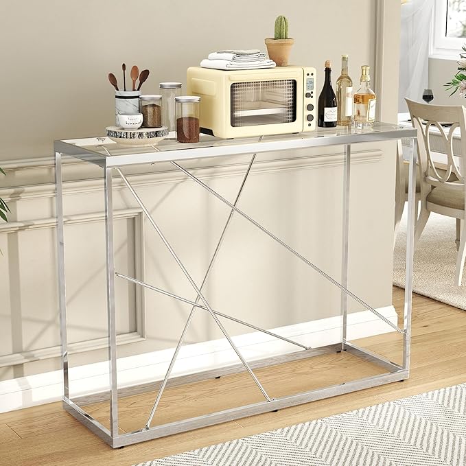 OIOG Glass Console Table for Entryway, Modern Sofa Table - Image 7