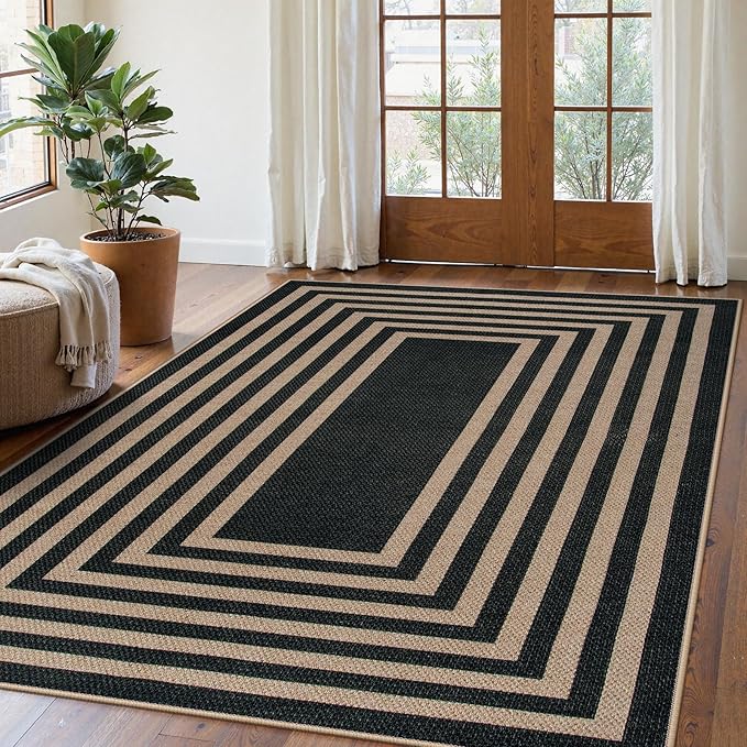 Lahome Modern Geometric Easy Jute Outdoor Rug, 5x7 Patio Living Room Rug Large by Lahome