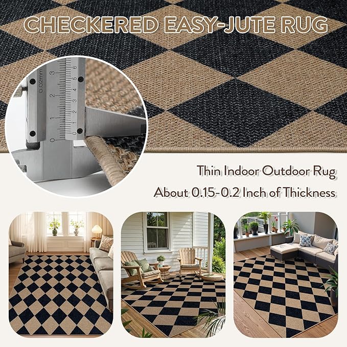 Lahome Checkered Easy Jute Outdoor Rug, 5x7 Area Rugs - Image 3