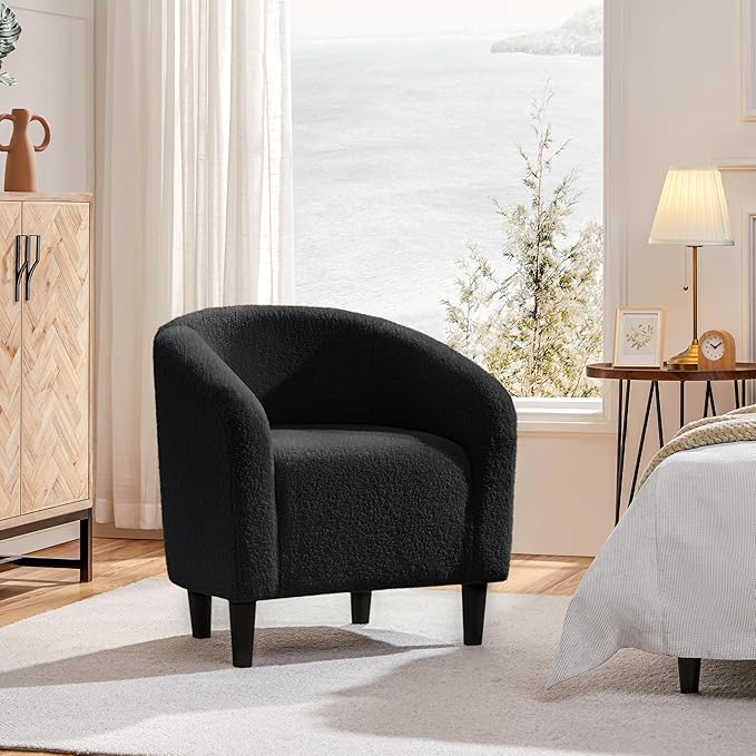 Yaheetech Accent Barrel Chair, Boucle Fabric Club Chair, Furry Sherpa Elegant - Image 4