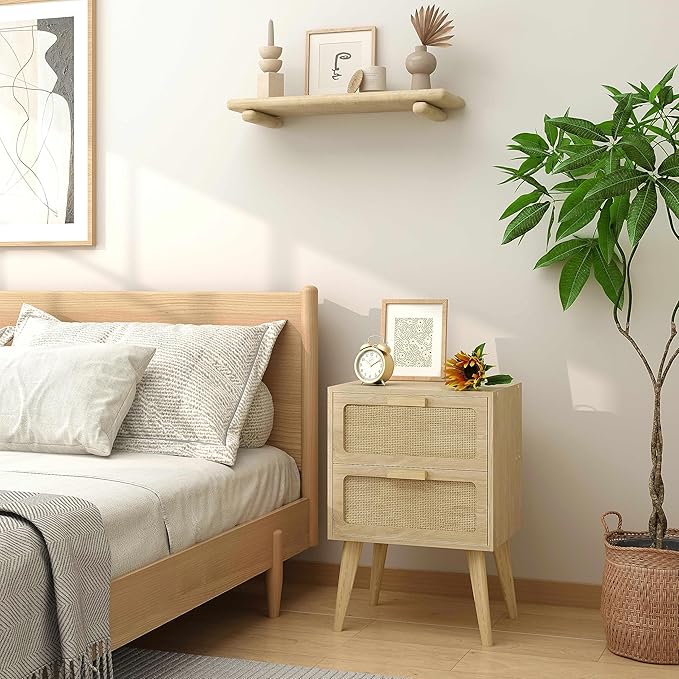 Rattan Nightstand, Boho Bedside - Image 9