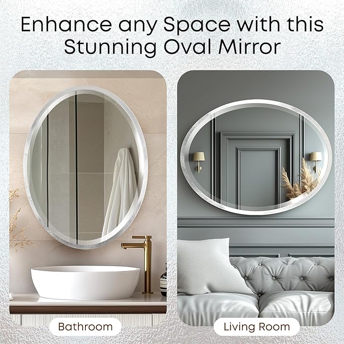 OVALCREST - Oval Wooden Beveled Wall Mirror - Image 7