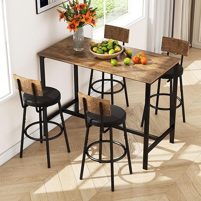 Tatub Bar Table and Chairs Set of 4, 5 Piece Counter Height High Breakfast by Tatub