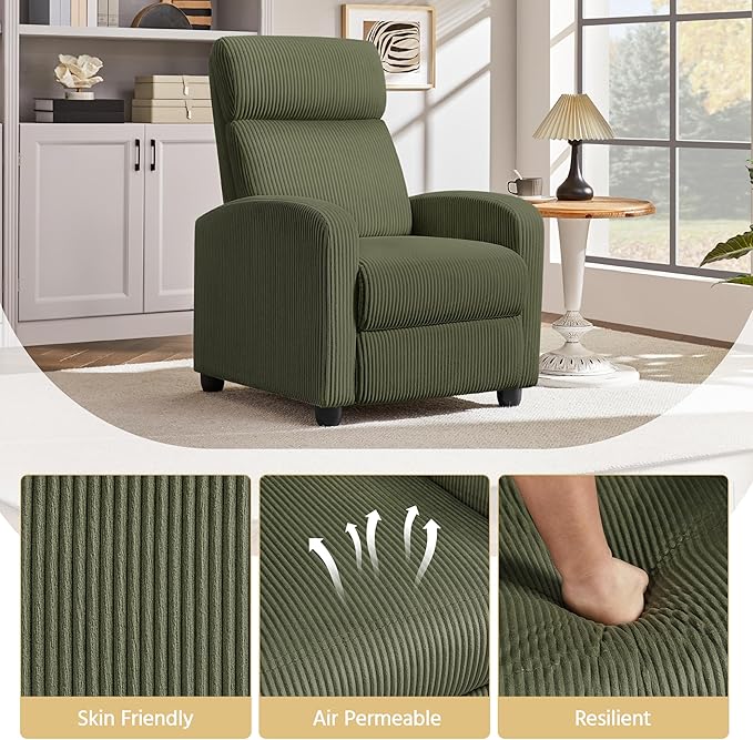 Yaheetech Corduroy Recliner Chair Single Sofa Home Theater Seating Adjustable - Image 6