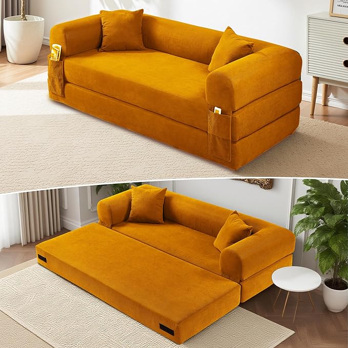 80" Convertible Sofa Bed, Corduroy Deep Seat Folding Pull Out Couch by Cleanthewayyouwant
