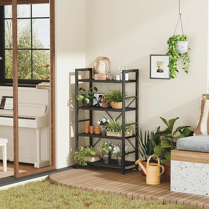 VERMESS 4 Tier Bookshelf, Tall Book Shelf, Vintage Industrial Bookcase - Image 5