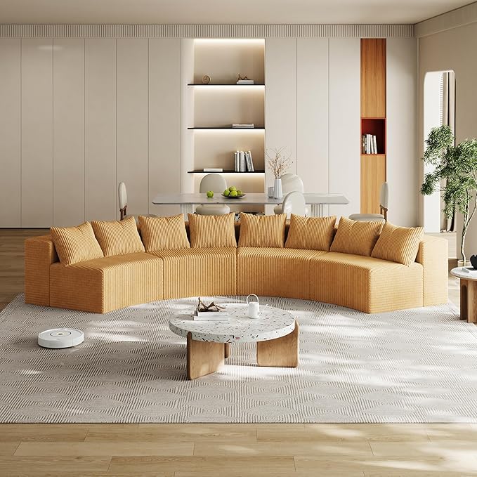 KEIKI Corduroy Curved Sectional Sofa, 4 Seater Symmetrical Modular Semi by Unknown
