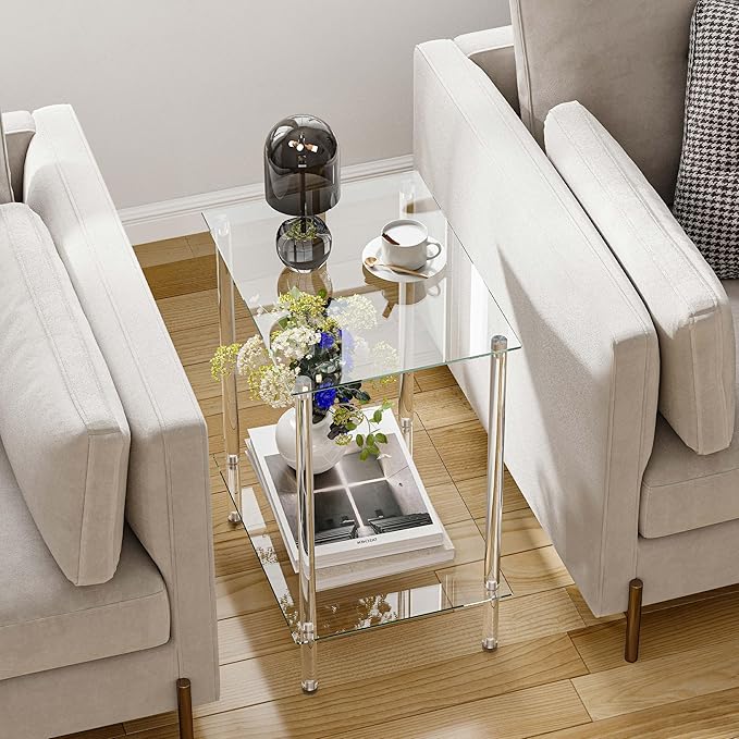empered Glass Side Tables Set of 2 Acrylic End Table - Image 7