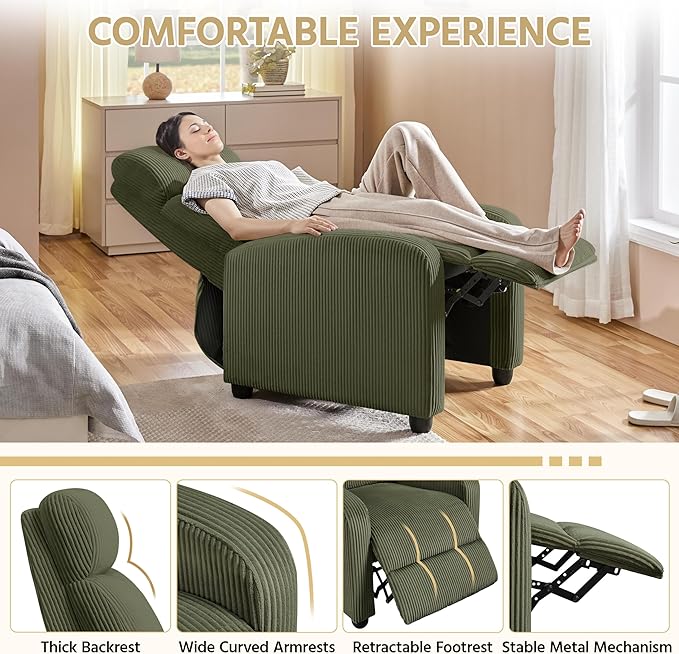 Yaheetech Corduroy Recliner Chair Single Sofa Home Theater Seating Adjustable - Image 5