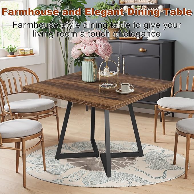 Square Dining Table for 4, 31.5-Inch Farmhouse Dinner Table Wooden Kitchen - Image 6