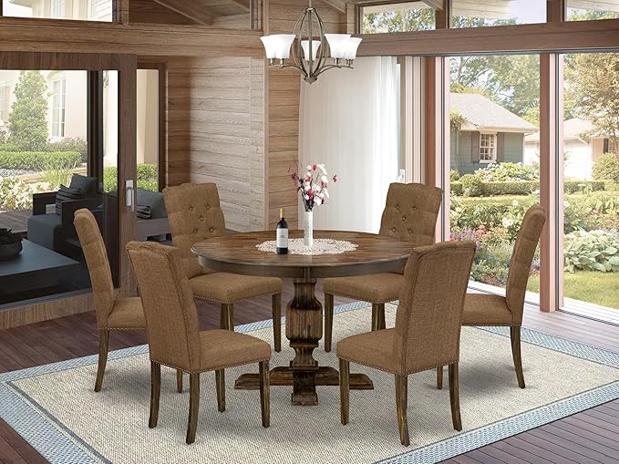 East West Furniture F3EL7-718 7 Piece Kitchen Table Set Consist of a Round - Image 2