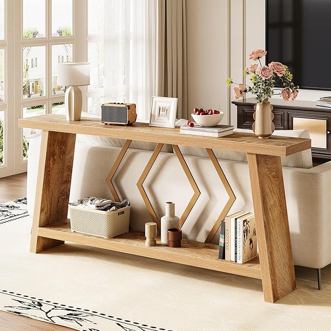 LITTLE TREE 70.9-Inch Console Table, Long Sofa Table Behind Couch, Farmhouse - Image 7