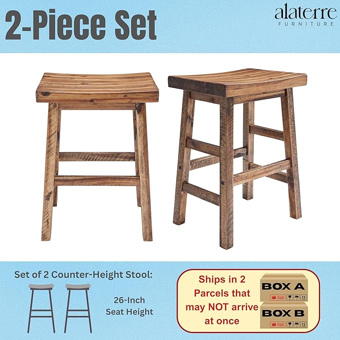 Alaterre Furniture Durango 26-Inch Industrial Wood Counter-Height Stools – Set - Image 4