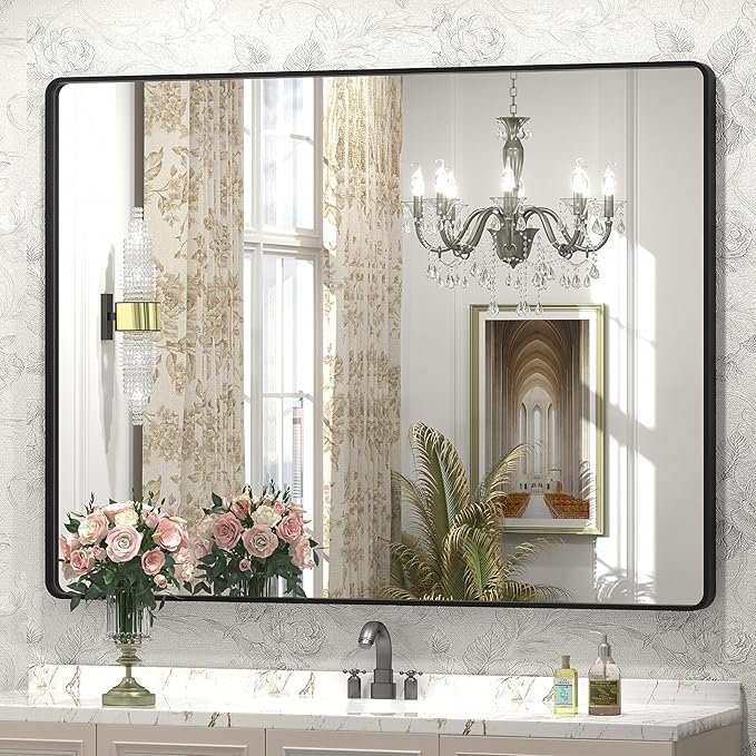 44x36 Inch Black Metal Framed Bathrrom Mirror by CHARMOR
