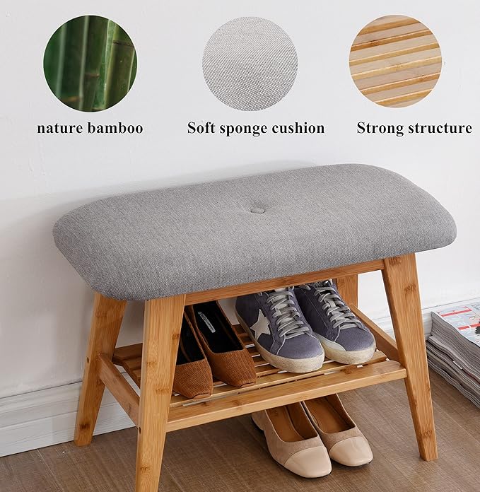 Shoe Rack Bench, Bamboo Entryway Bench, Organizer - Image 4