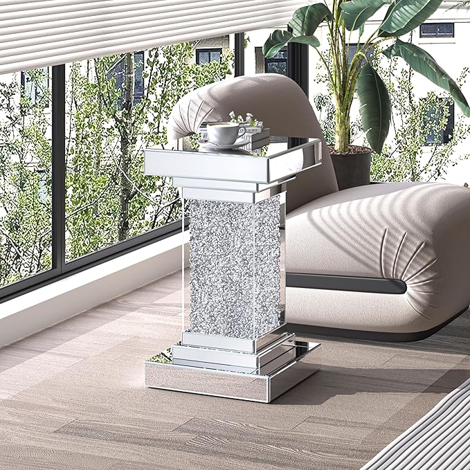 ENENE Mirrored End Table Crushed Diamond Coffee Table - Image 5