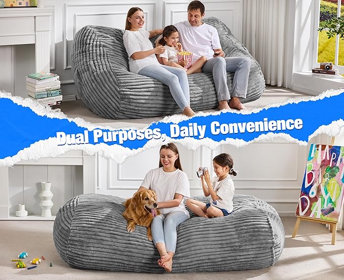 Hobestluk 6FT Bean Bag Chairs Adult Bean Bag - Image 6
