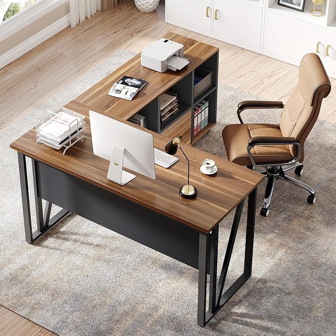 LITTLE TREE 55-Inch L-Shaped Computer Desk, Large Corner Desk - Image 6