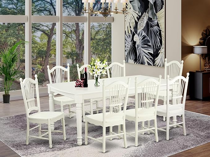East West Furniture DOVE9-LWH-W 9 Piece Dining Room Furniture Set Includes a - Image 2