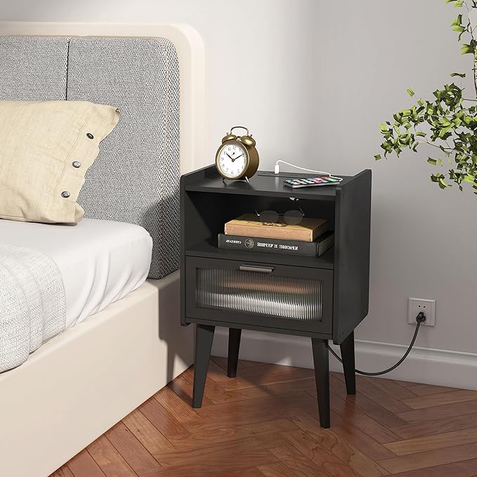 Nightstand with Charging Station, Bedside Tables, End Table Side Table with 2 - Image 9