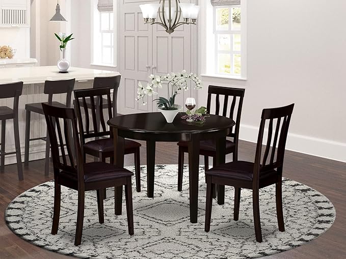 East West Furniture BOAN5-CAP-LC 5 Piece Dining Set Includes a Round Dinner - Image 2