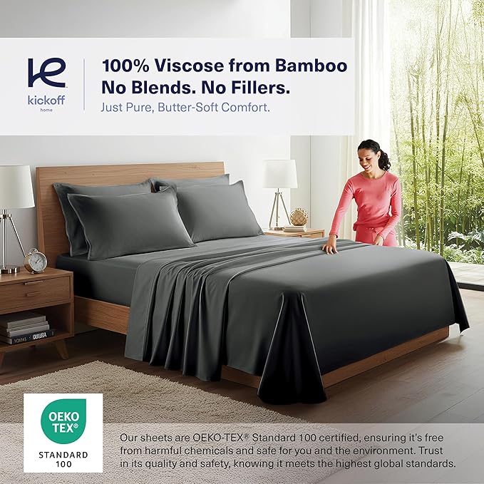 Kickoff Viscose Bamboo Sheets Full Size 4-pc 100% Organic Bamboo Viscose Bed - Image 2