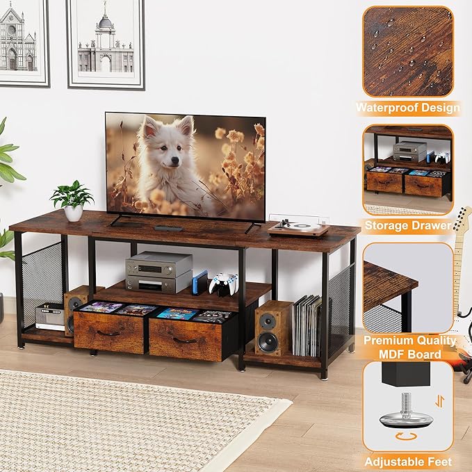 TV Stand with Drawers and Open Storage Shelves - Image 2
