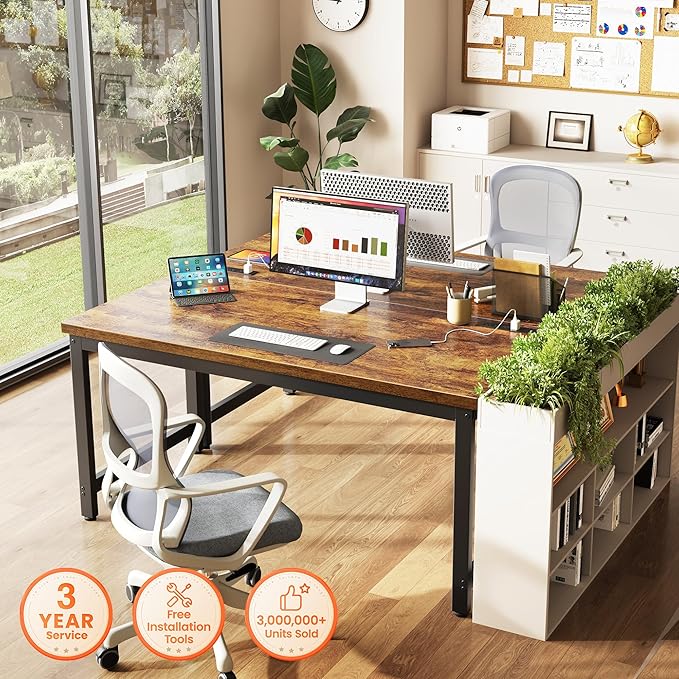 Huuger 55 x 24 inch Desk with Power Outlets & USB-C, Deeper & Thicker Desktop - Image 3