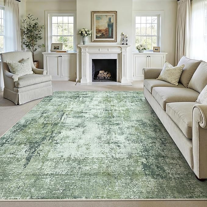 9x12 Area Rug Dark Green Modern Neutral Abstract Living Room Bedroom Indoor by WondRg