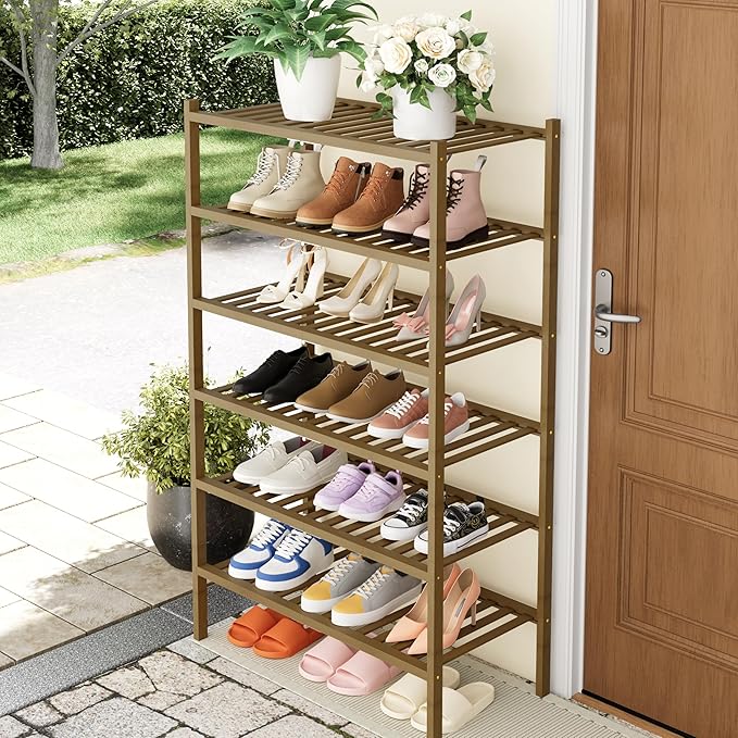 Smiry Shoe Rack, 6 Tier Thick Bamboo Shoe Organizer, Stackable Free Standing - Image 7