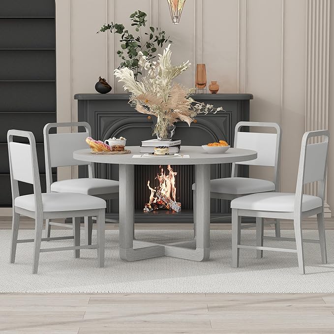 Merax 5-Piece Retro Dining Set, Round Table Top by Merax