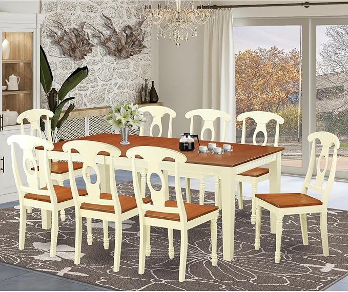 East West Furniture QUKE9-WHI-W 9 Piece Dining Room Furniture Set Includes a - Image 2