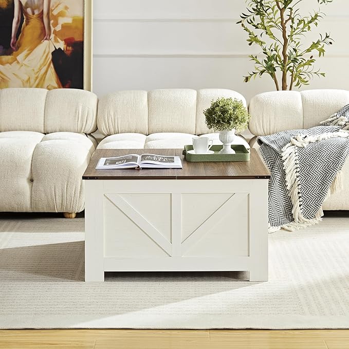 Farmhouse Coffee Table for Living Room, Wood Square Coffee Tables, 31.5" D x - Image 4