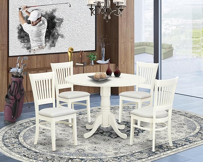East West Furniture DLVA5-LWH-C 5 Piece Dining Table Set - Image 2