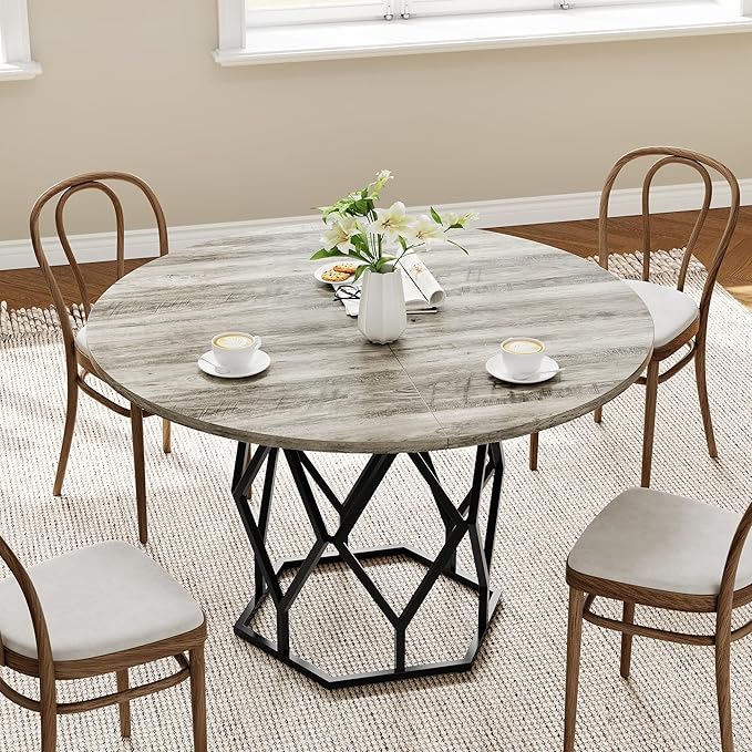 GarveeHome Round Dining Table for 4-6 People, 47 Inch Farmhouse Kitchen Table - Image 7